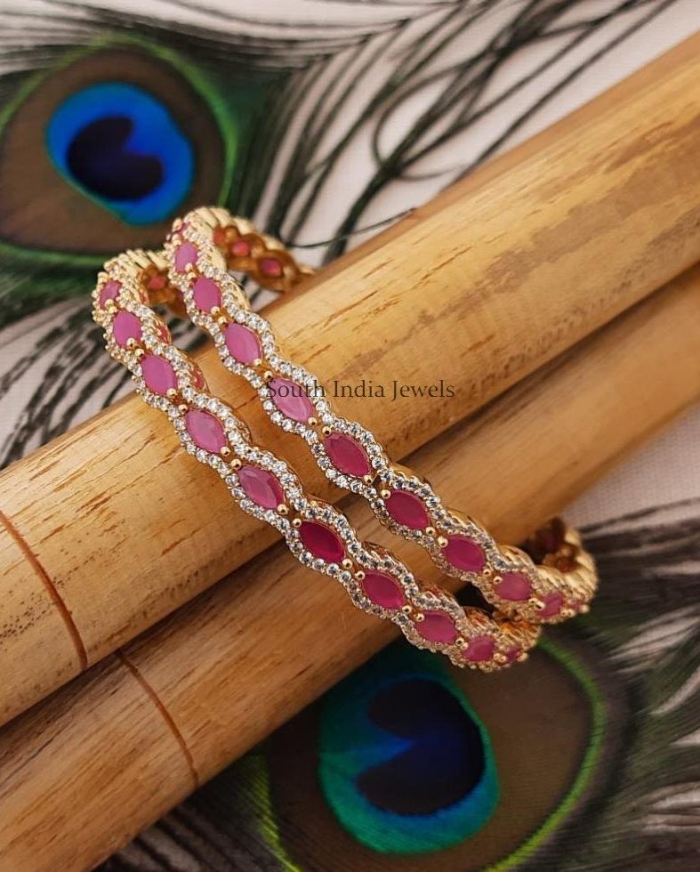 Cute CZ & Ruby Stone Bangles