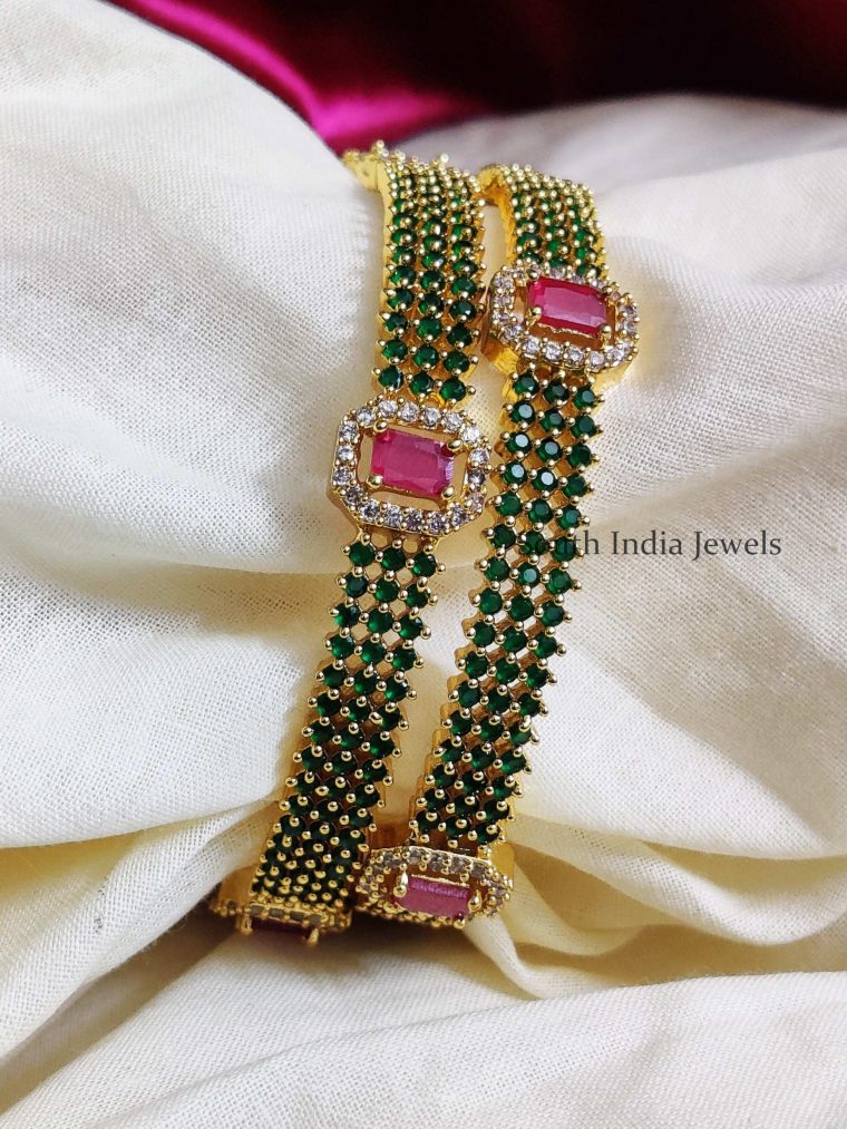 Gorgeous Green and Pink AD Bangles