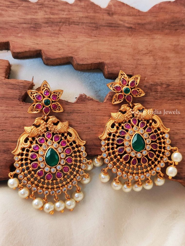Grand Kemp & Emerald Pearl Drop Earrings - South India Jewels