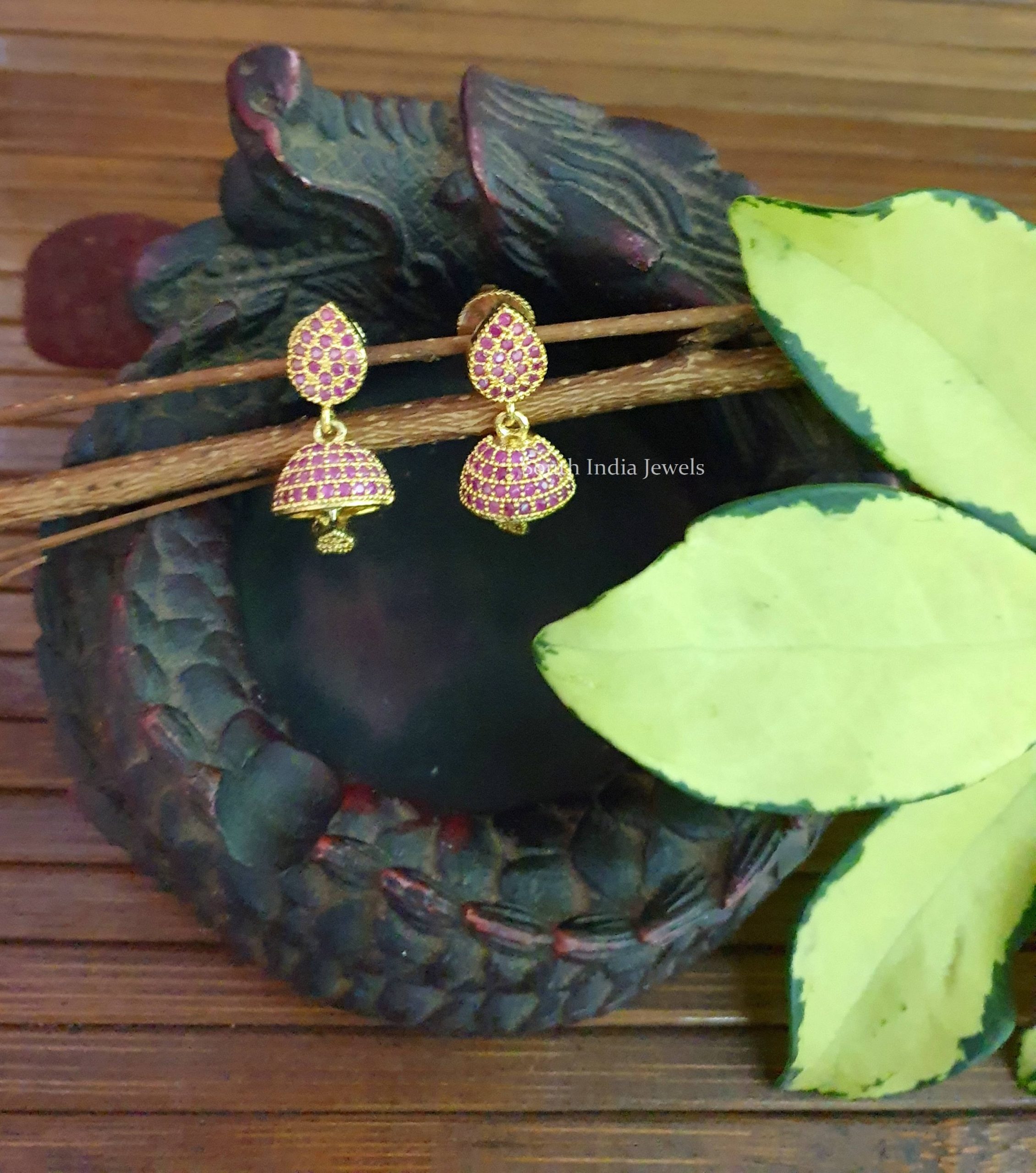 Lovely Pink and White Stone Jhumkas (2)