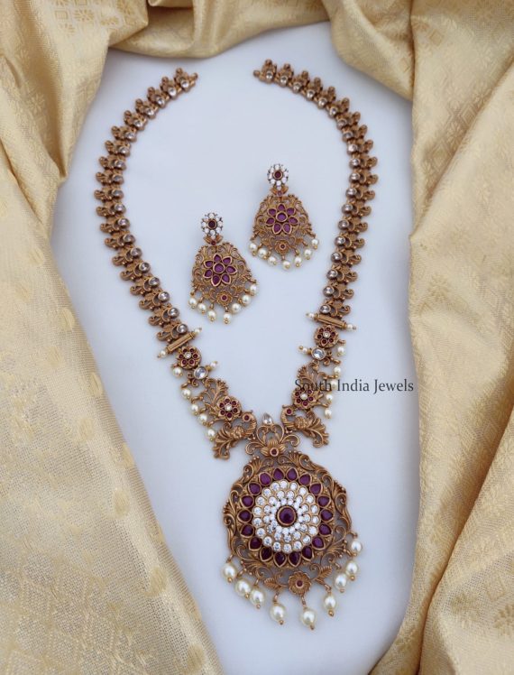 Premium Ruby and White AD Stone Haram - South India Jewels