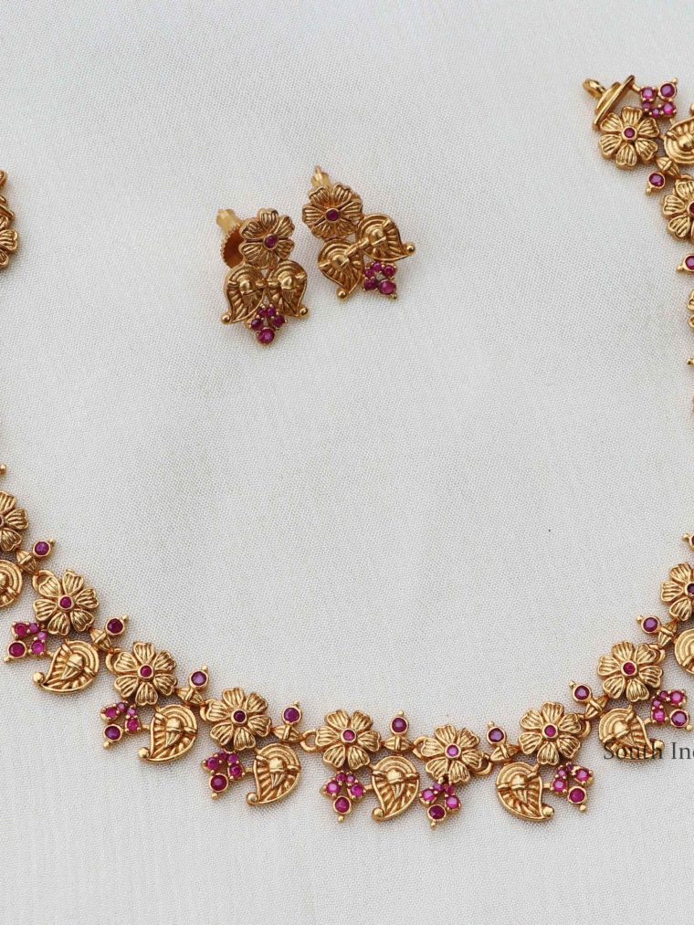Pretty Gold Finish Ruby Necklace