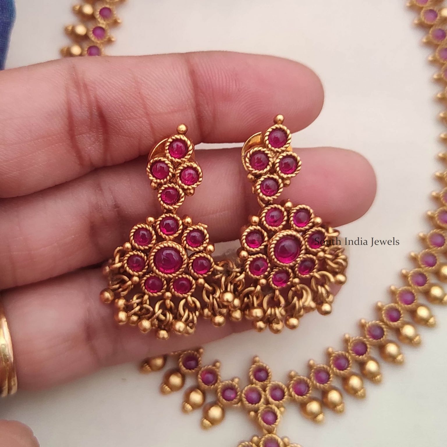 Traditional Kemp Stone Attigai Necklace - South India Jewels