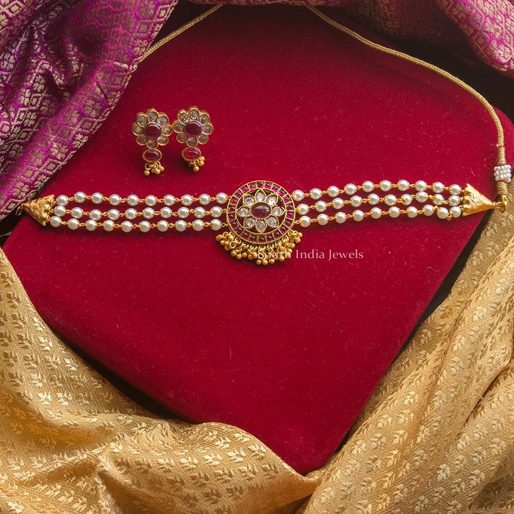 Traditional Pearls & Ruby High Neck Choker