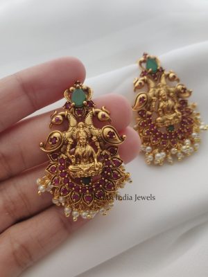 Traditional Ruby & Green Lakshmi Peacock Earrings