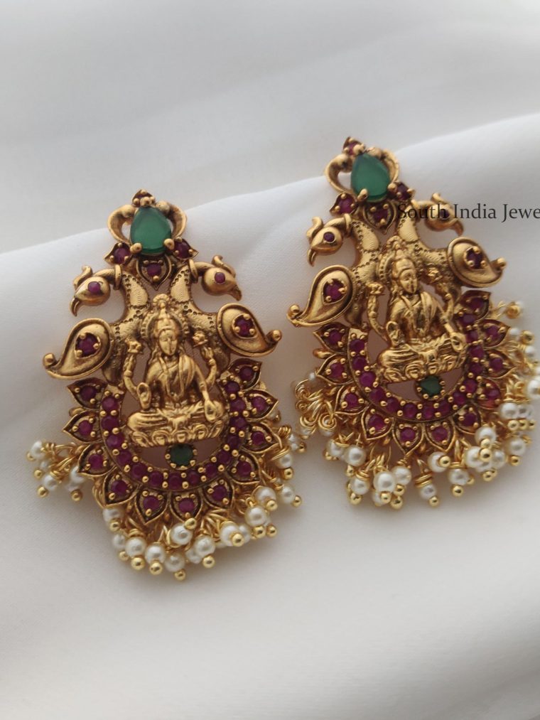 Traditional Ruby & Green Lakshmi Peacock Earrings