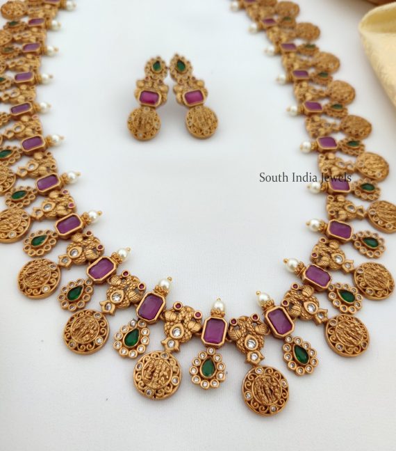 Traditional Ruby & Green Ram Parivar Haram - South India Jewels