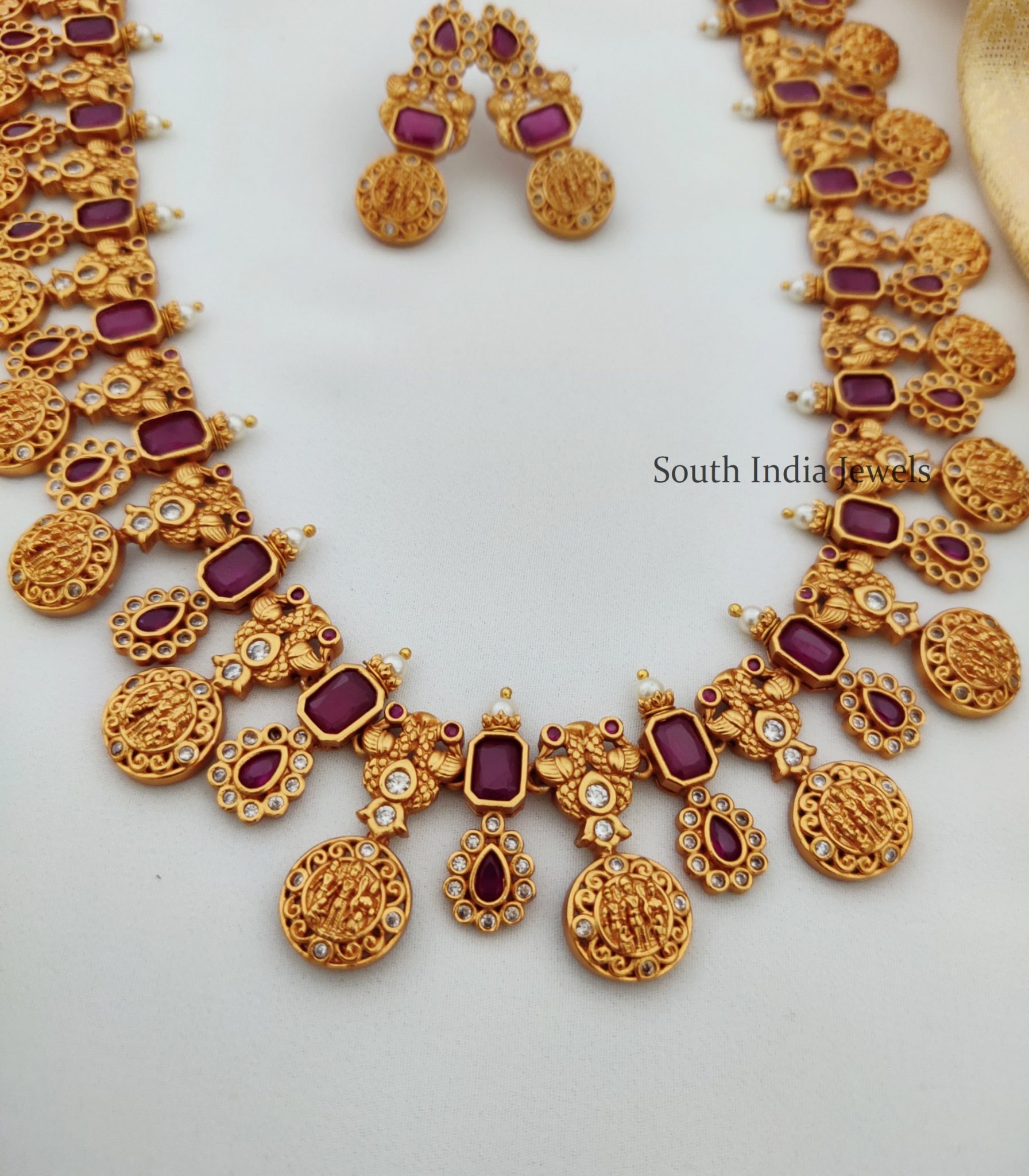 Traditional Ruby Ram Parivar Haram - South India Jewels
