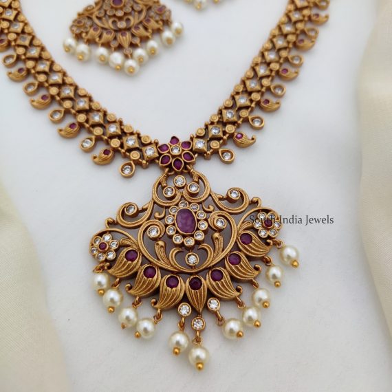 Trendy Ruby and White AD Necklace