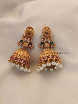 Unique Dual Peacock Flower Design Jhumkas