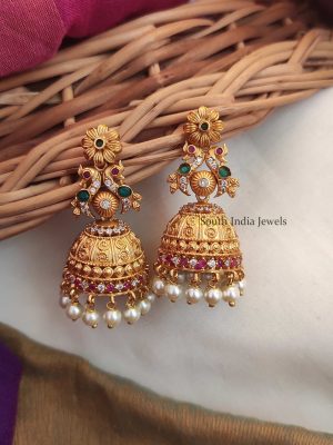 Unique Dual Peacock Flower Design Jhumkas