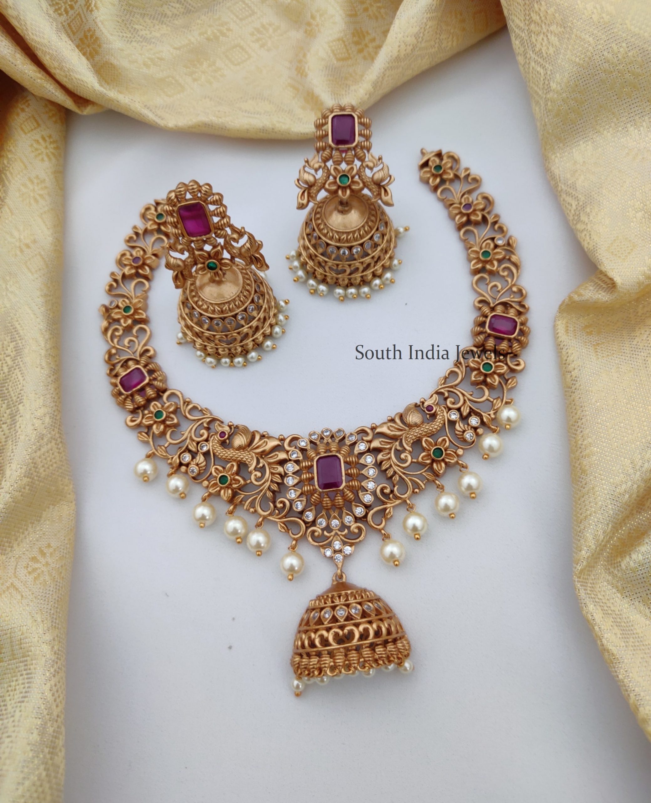 Unique Peacock AD Stone Necklace - South India Jewels