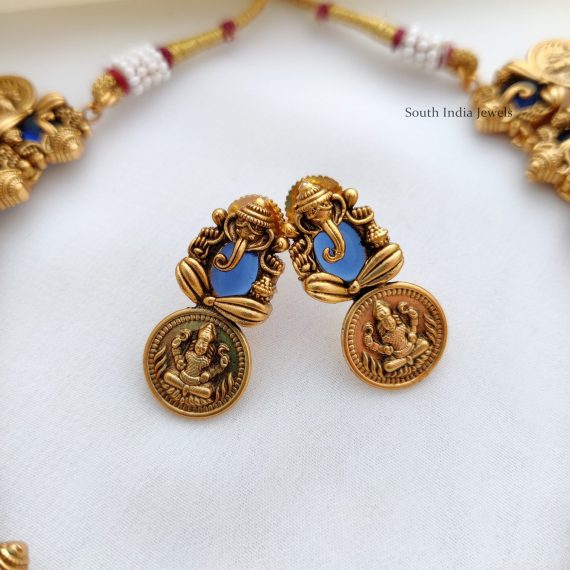 Unique Royal Blue Ganesha with Lakshmi Necklace
