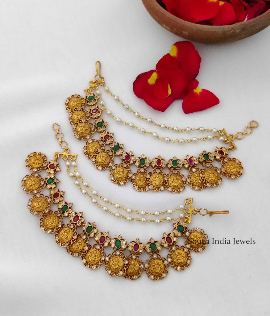 Ruby & Green Stone Lakshmi Mattal - South India Jewels