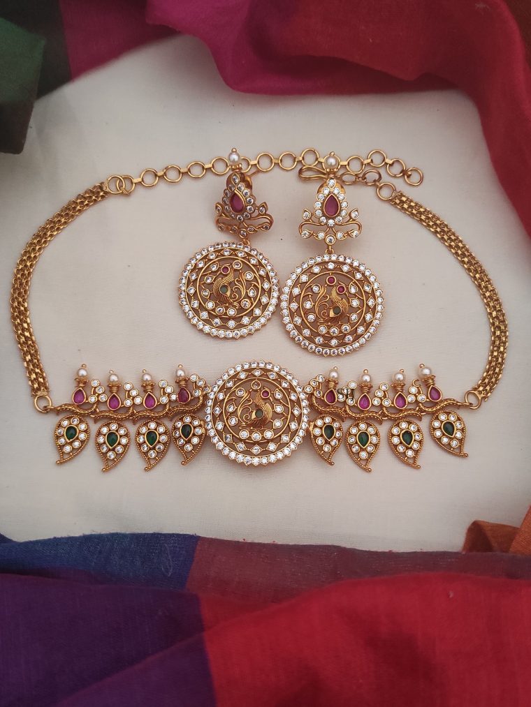 Gold Finish Mango Design Chokers For Women Wedding