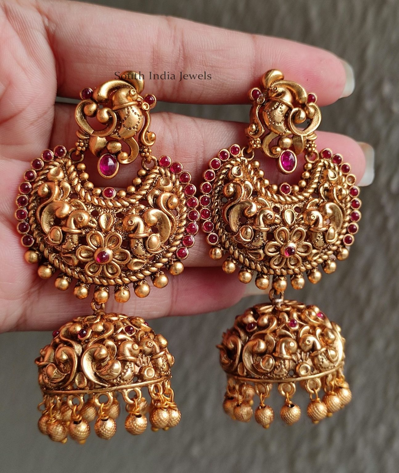 Beautiful Flower Design Jhumkas - South India Jewels