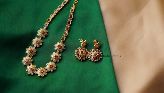 Beautiful Flower Design Ruby Necklace