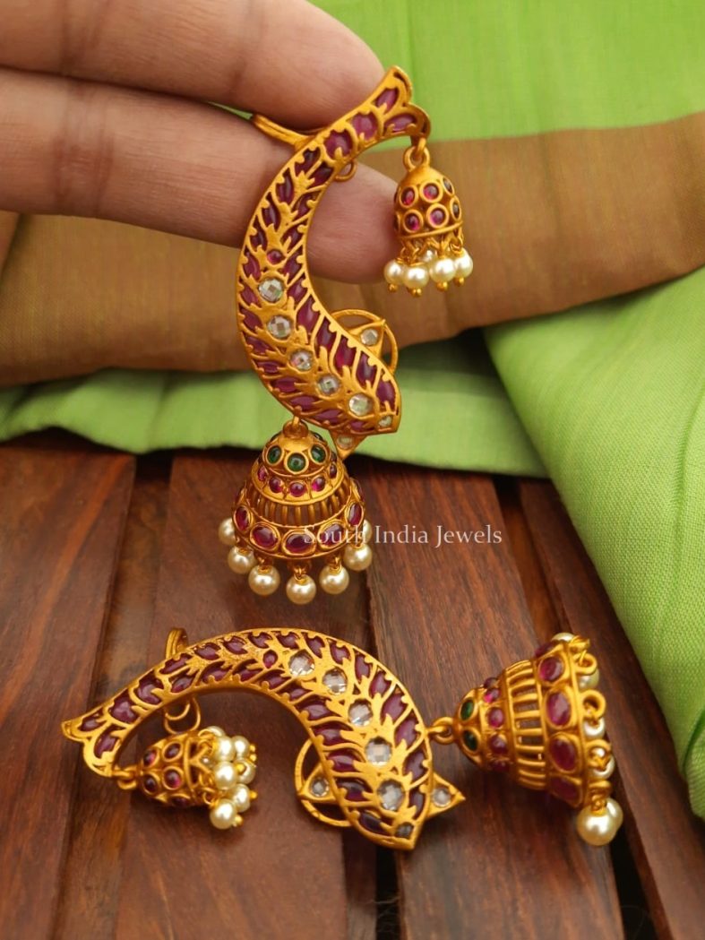 Beautiful Kemp Stone Ear Cuff Jhumkas