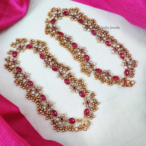 Beautiful Pink & White Stone Anklets - South India Jewels