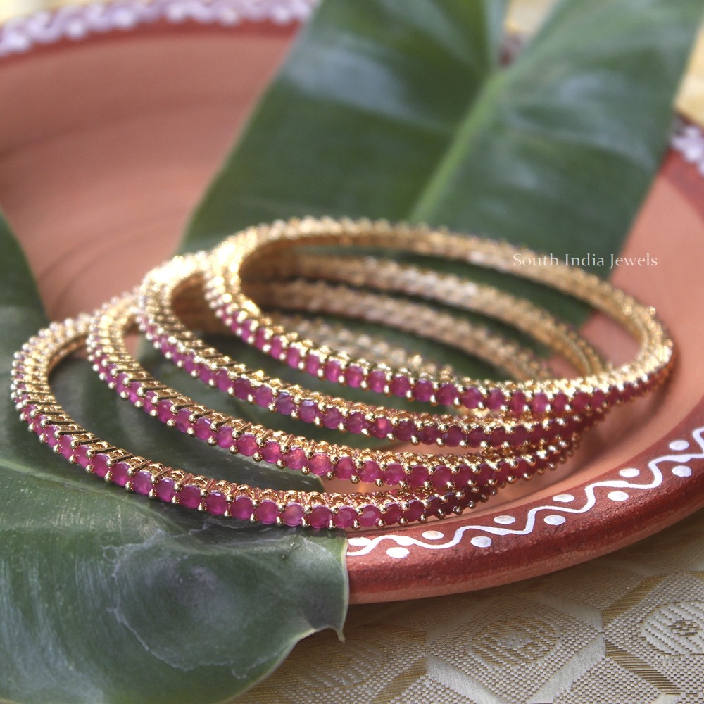 Emerald and Ruby stone American Diamond Bangles  Gold plated CZ Flora   Indian Designs