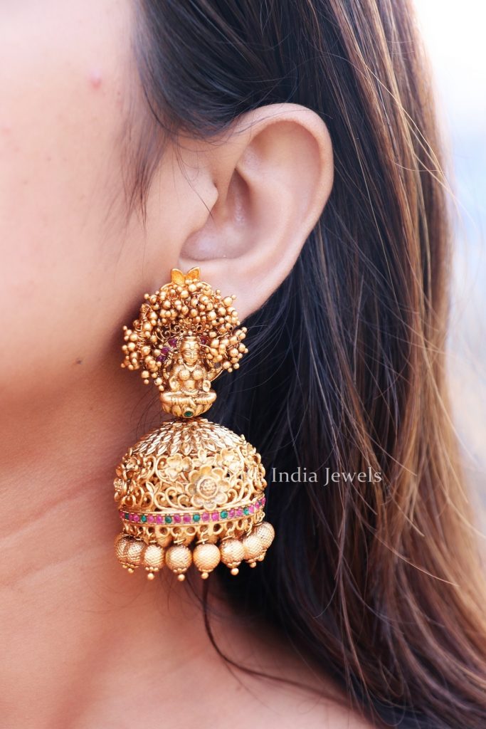 Bridal Lakshmi Design Jhumkas - South India Jewels