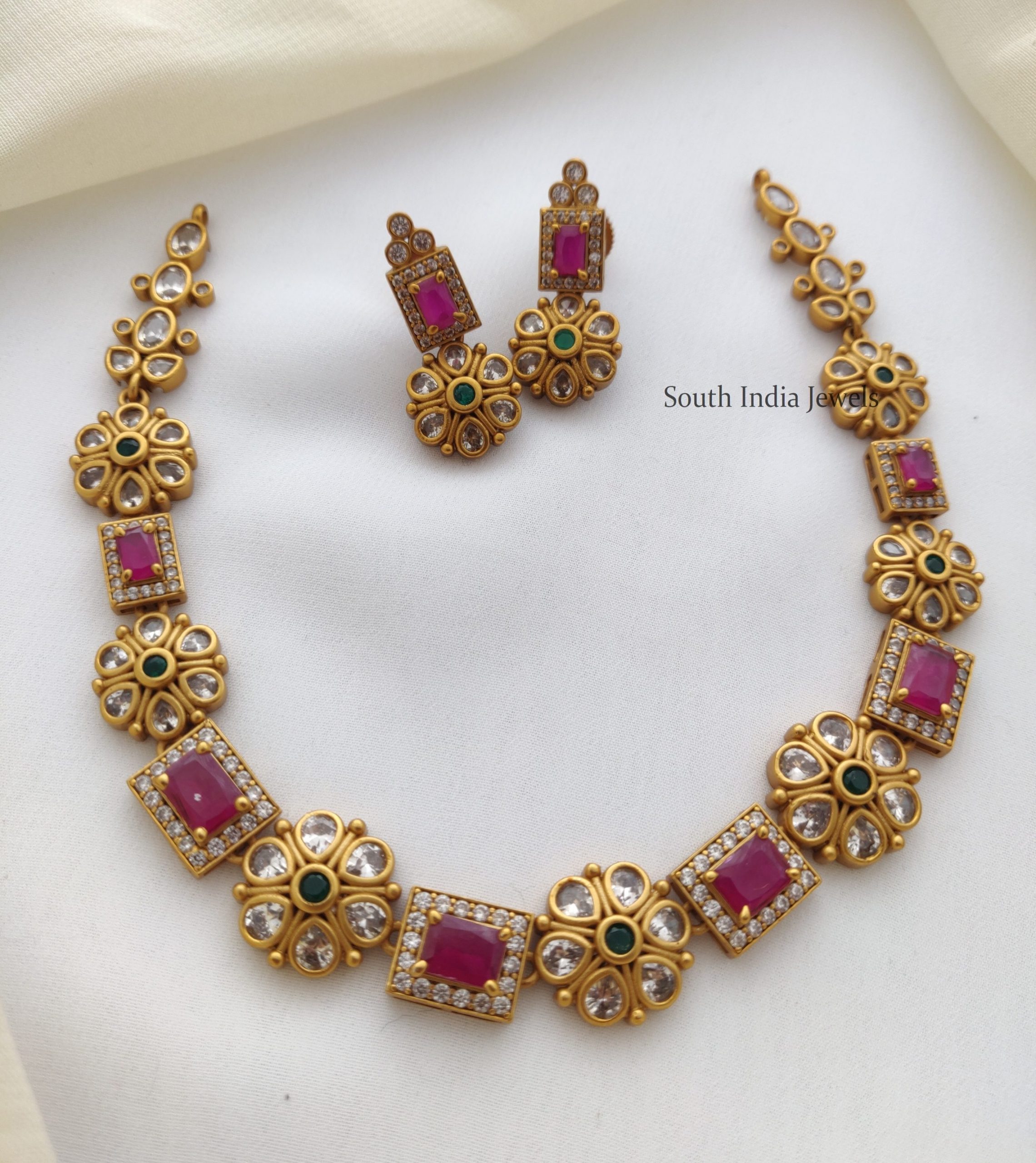 Exquisite Ruby Stone Necklace - South India Jewels