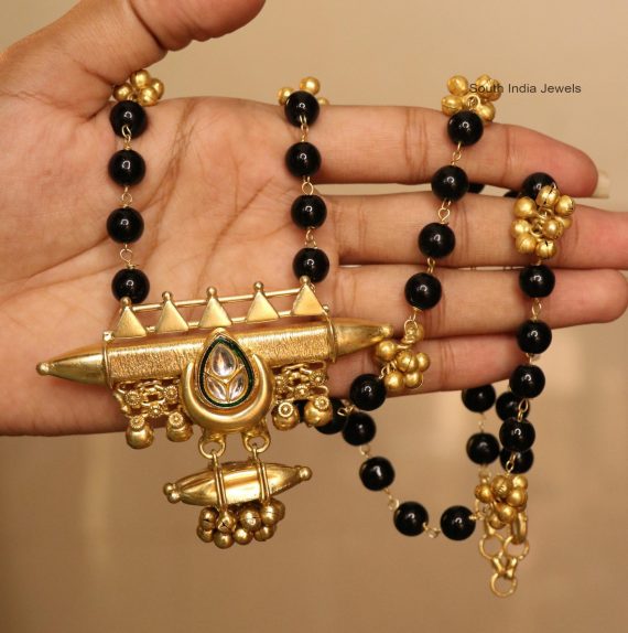 Fancy Black Beads Kundan Mangalsutra