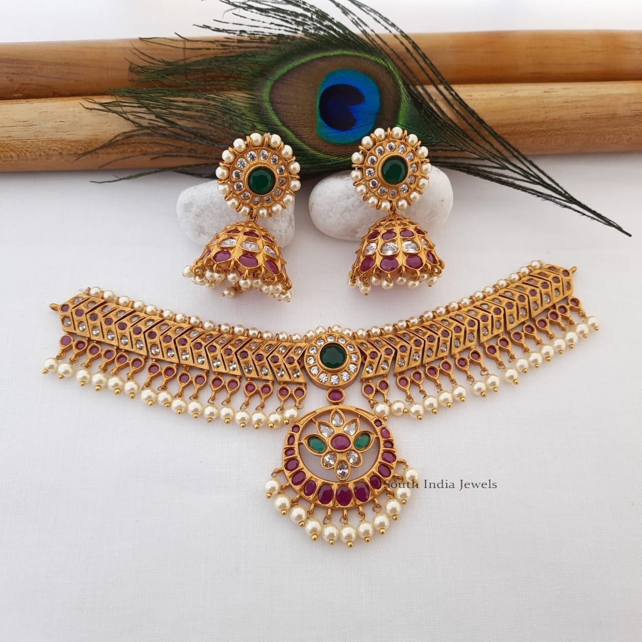 Gorgeous Multi Stone Choker - South India Jewels