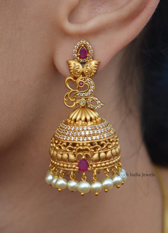 Imitation Matte Finish Peacock Jhumkas - South India Jewels