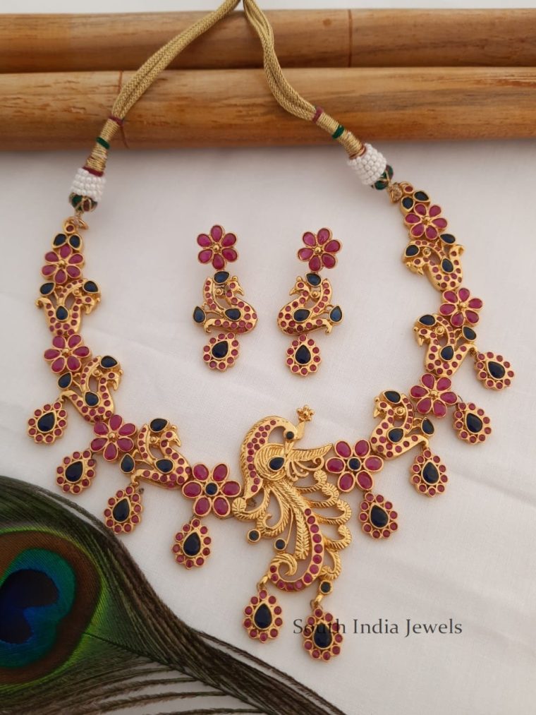 Lovely Gold Tone Peacock Necklace