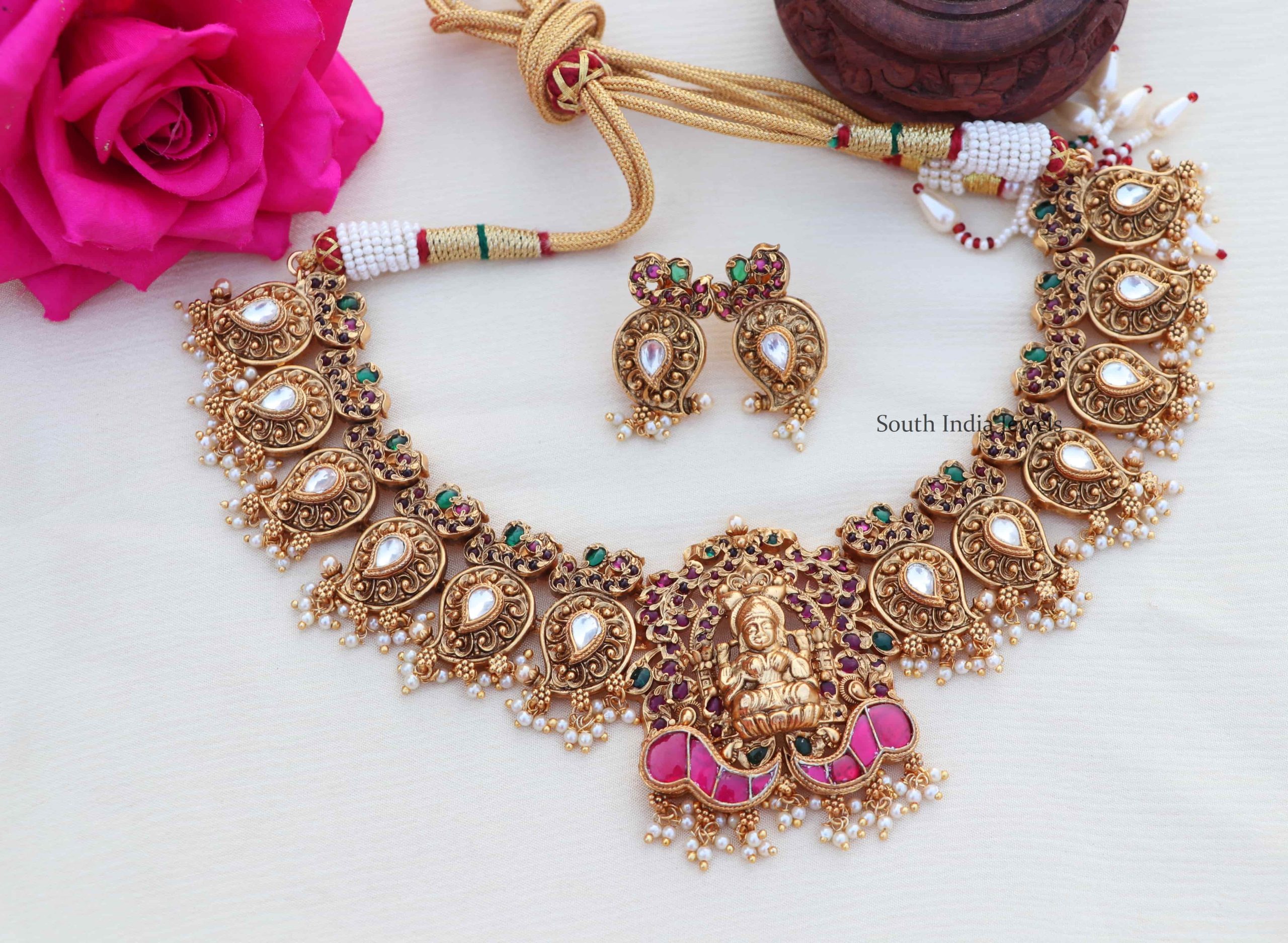Pretty Lakshmi Design Bridal Choker - South India Jewels
