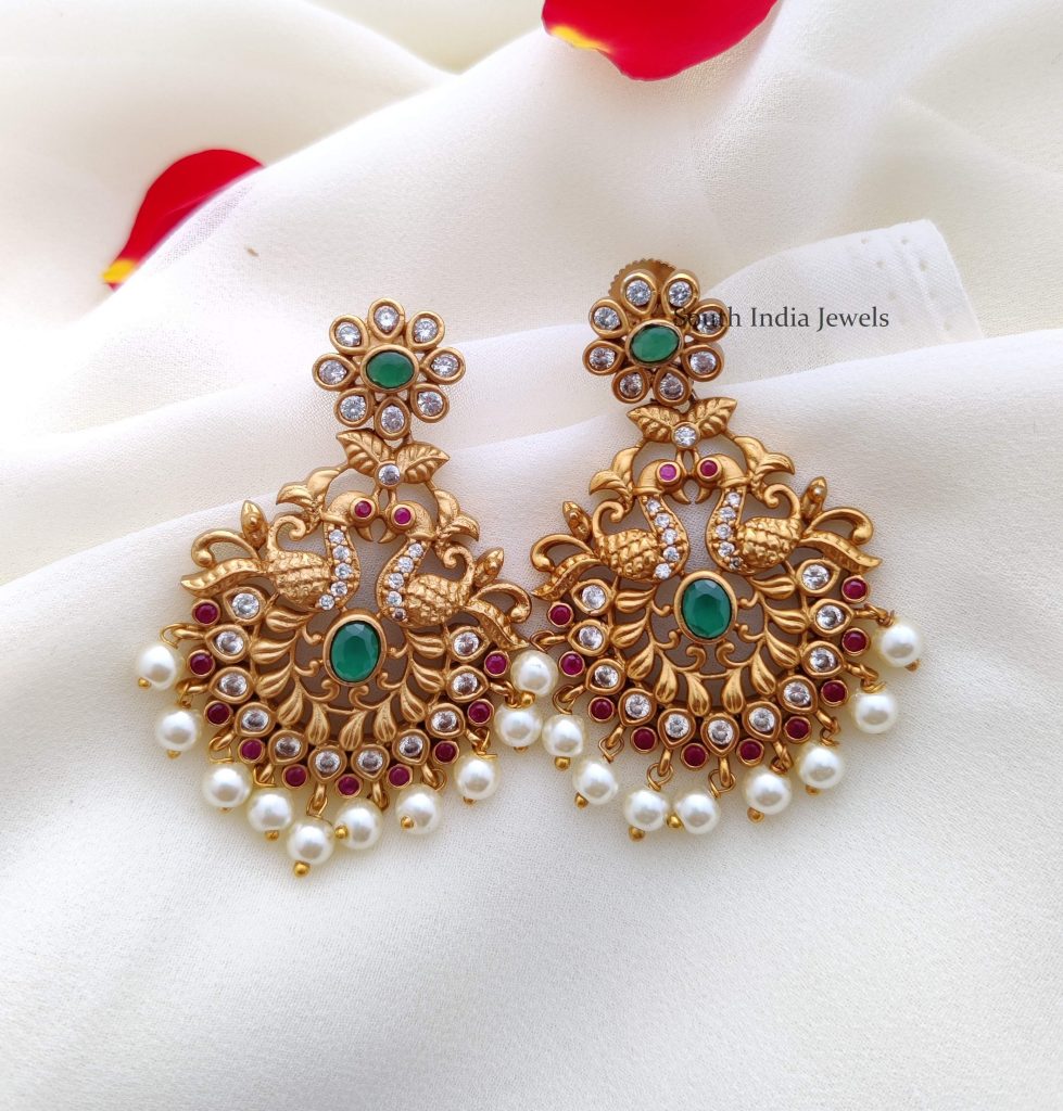 Stunning Peacock Design Earrings - South India Jewels