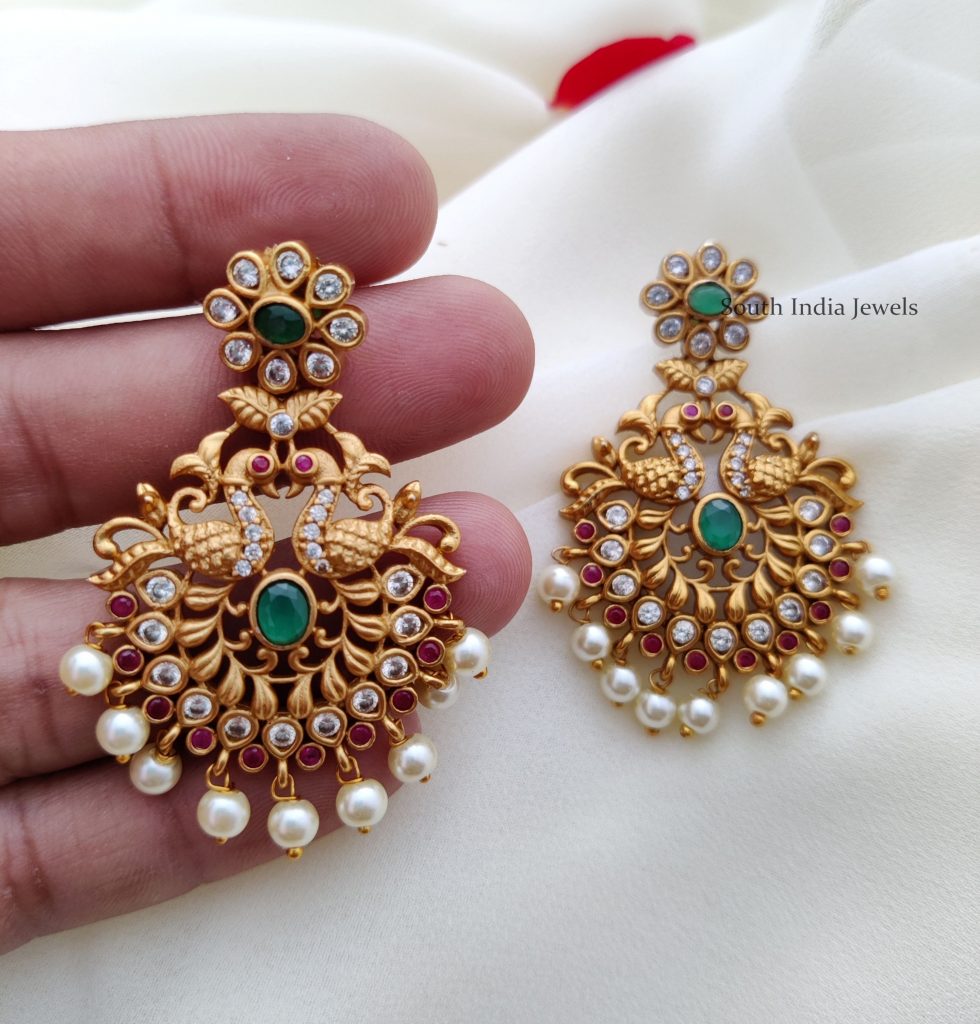 Stunning Peacock Design Earrings - South India Jewels