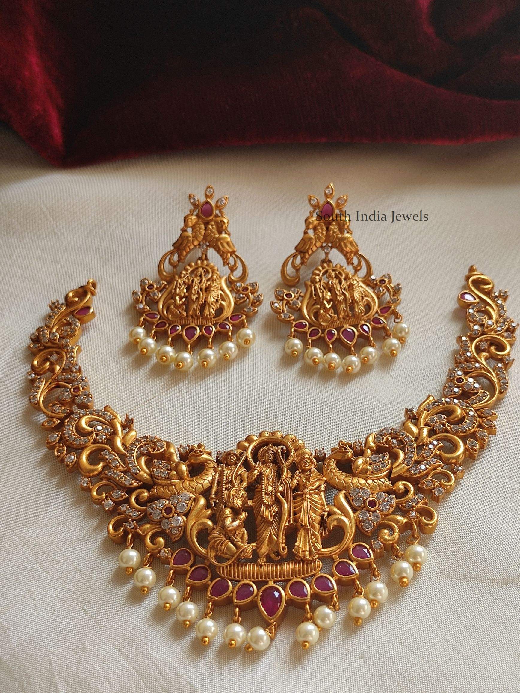 Traditional Ramparivar AD Stone Necklace - South India Jewels