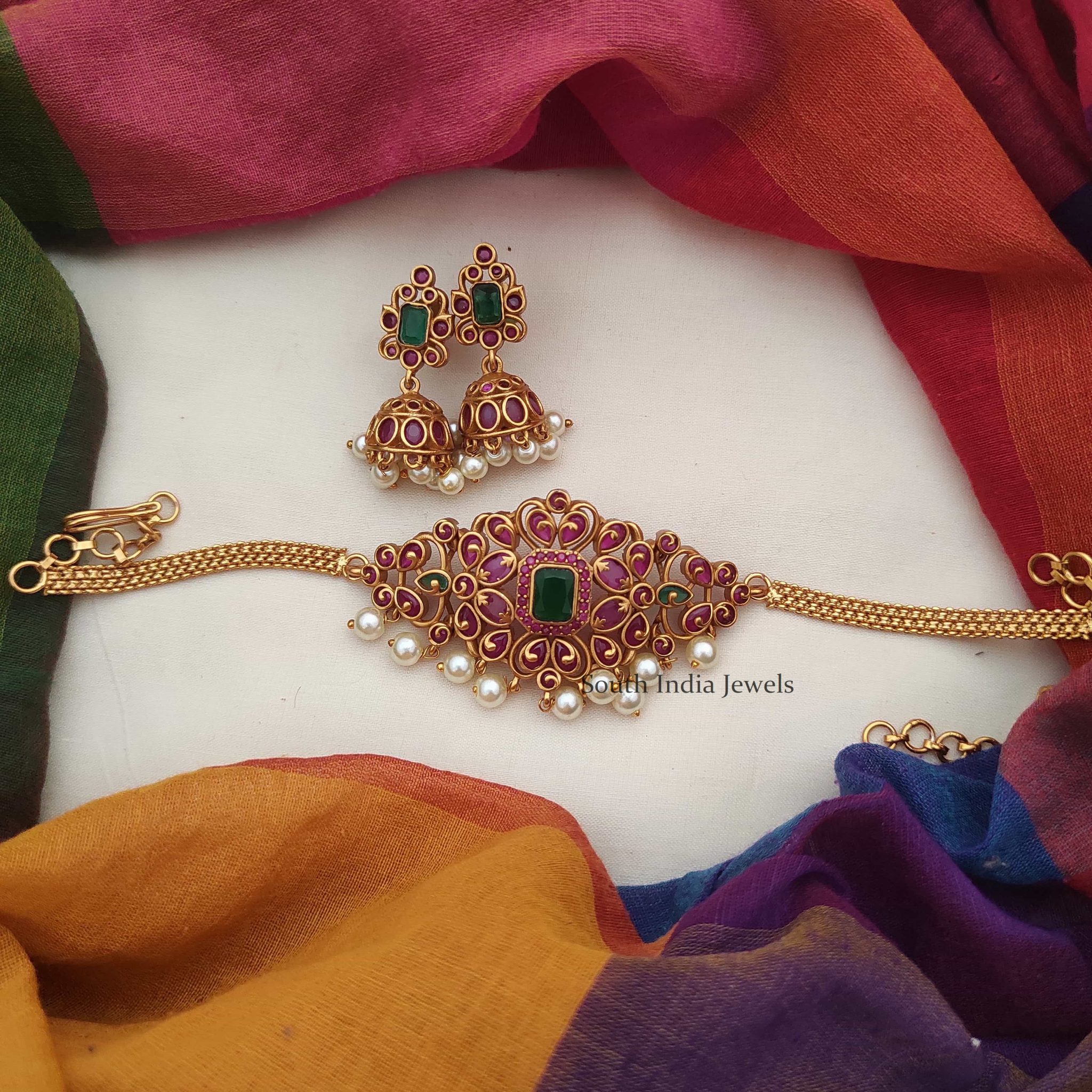 Traditional Ruby Emerald Choker - South India Jewels