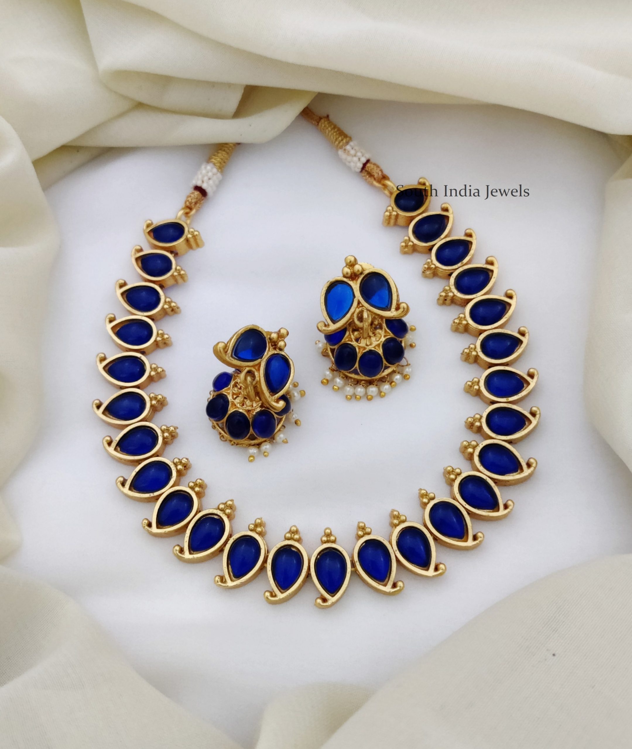 Trendy Royal Blue Stone Necklace - South India Jewels