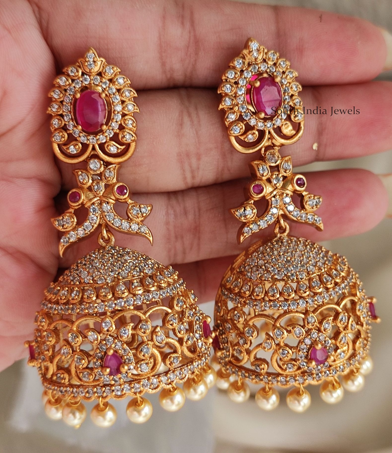 Unique AD Stone Bridal Jhumkas - South India Jewels