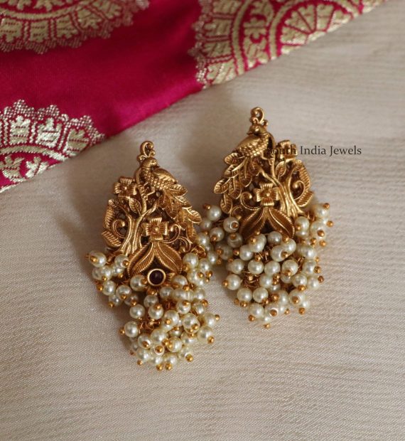 Unique Floral Design Pearl Cluster Earrings - South India Jewels