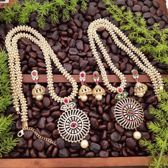 Beautiful CZ Stone Chakra Pendant Haram - South India Jewels