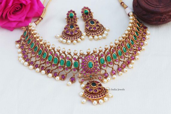 Classic Floral Design Choker - South India Jewels