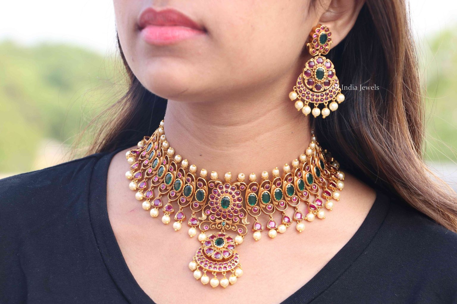 Classic Floral Design Choker - South India Jewels