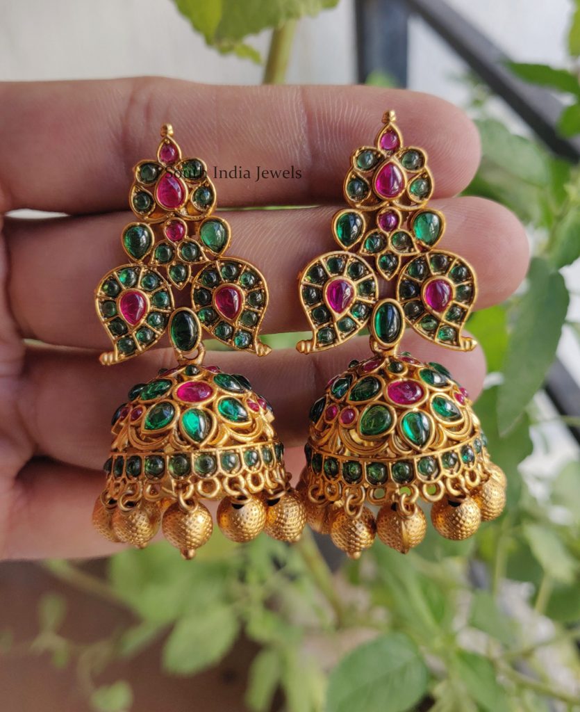 Beautiful Kemp Mango Design Necklace - South India Jewels