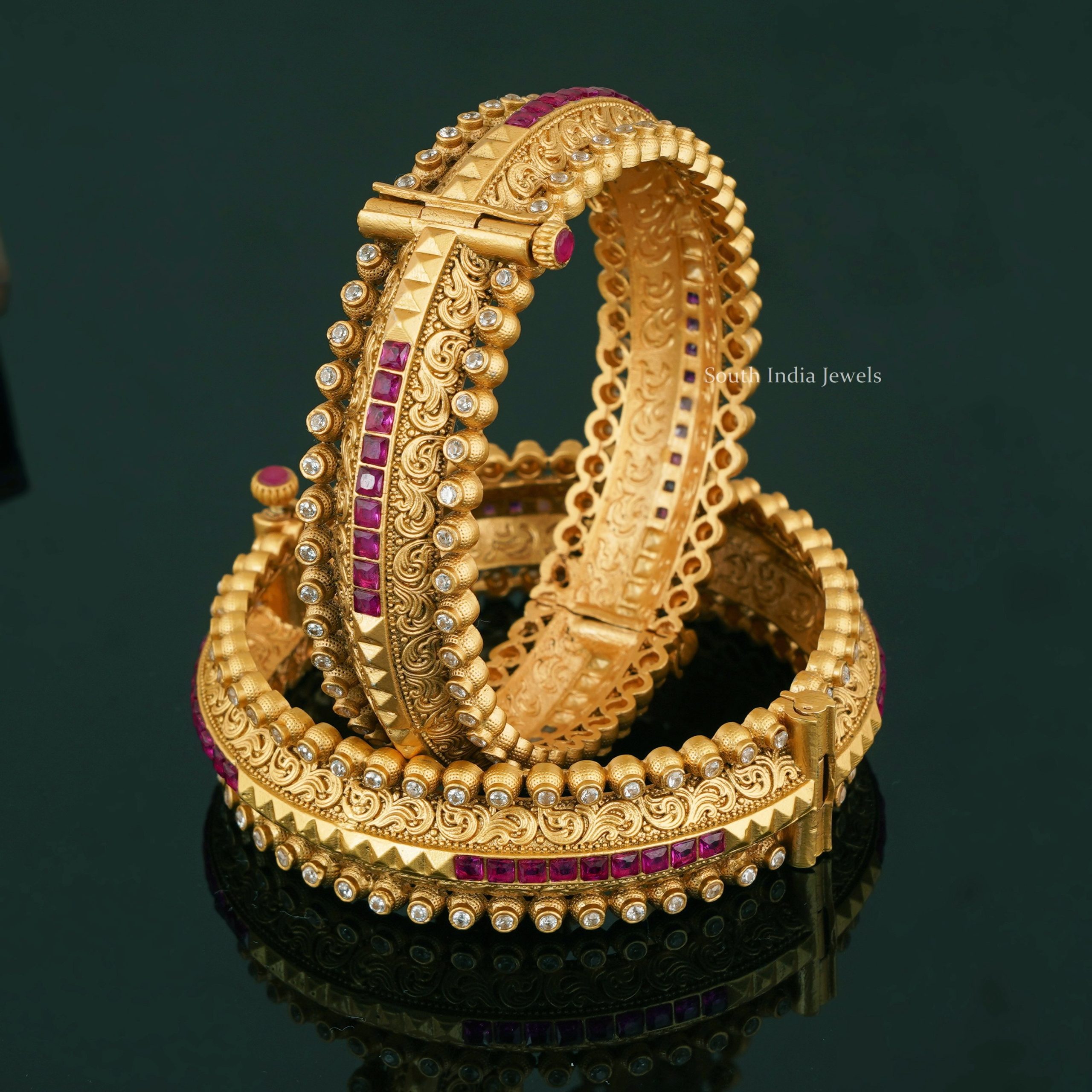 Musarrat Handcrafted Bangles With Ruby In Pure Silver  WeaverStory
