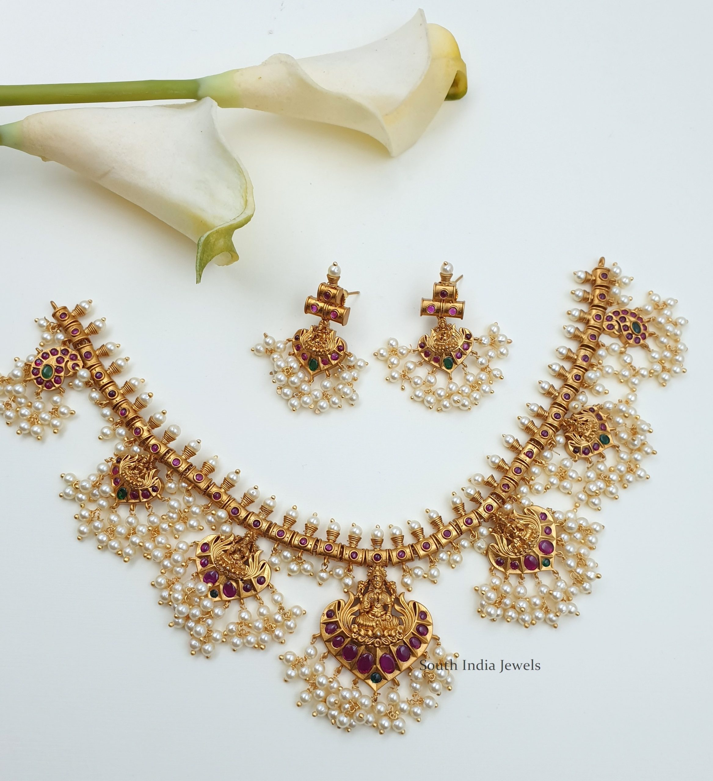 Matte finish Lakshmi Design Necklace - South India Jewels