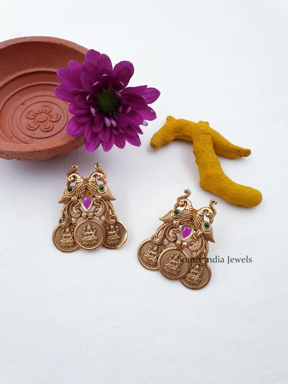 Traditional Peacock Design Earrings - South India Jewels