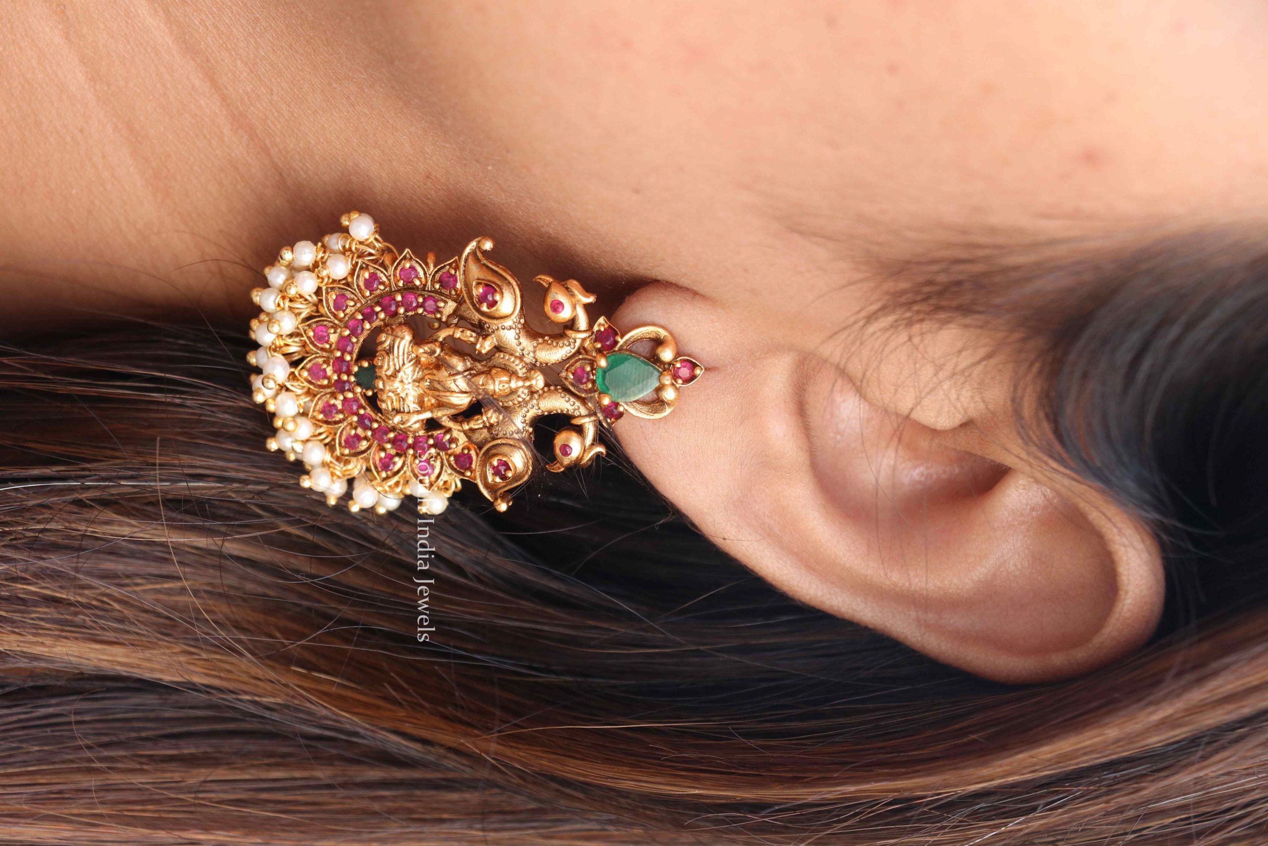 Classic Lakshmi Design Earrings - South India Jewels