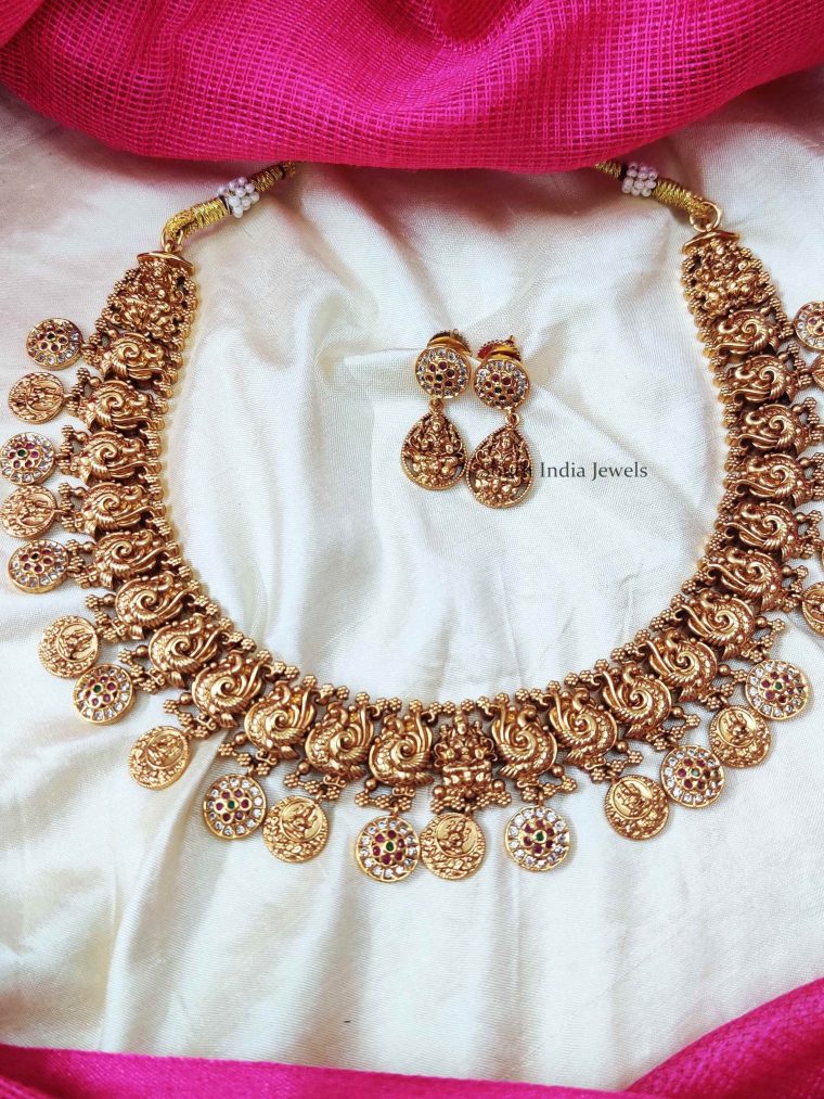 Classic Lakshmi & Peacock Design Necklace