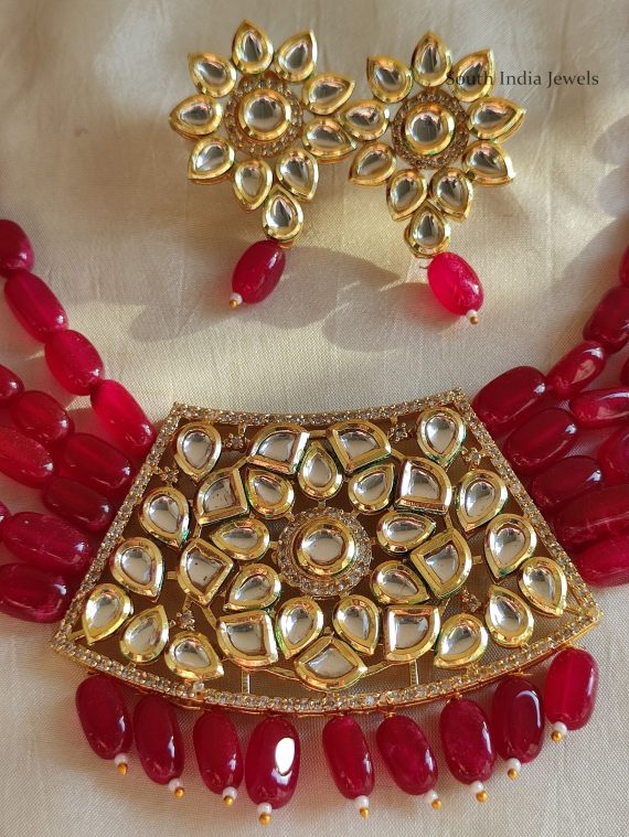 Cute Pink Beads Kundan Necklace (2)