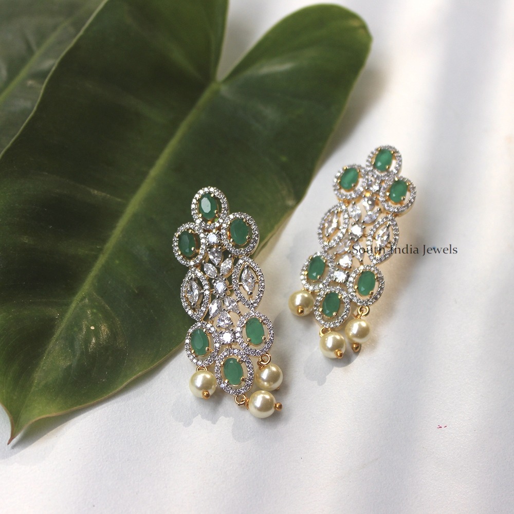 Elegant AD White & Green Earrings