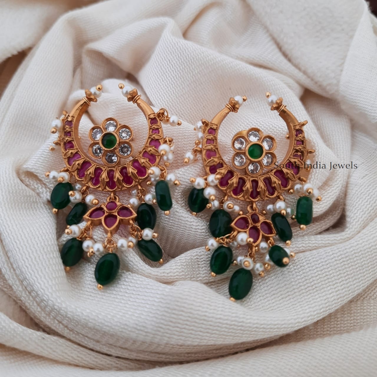 Elegant Chandbali Kemp Stone Earrings
